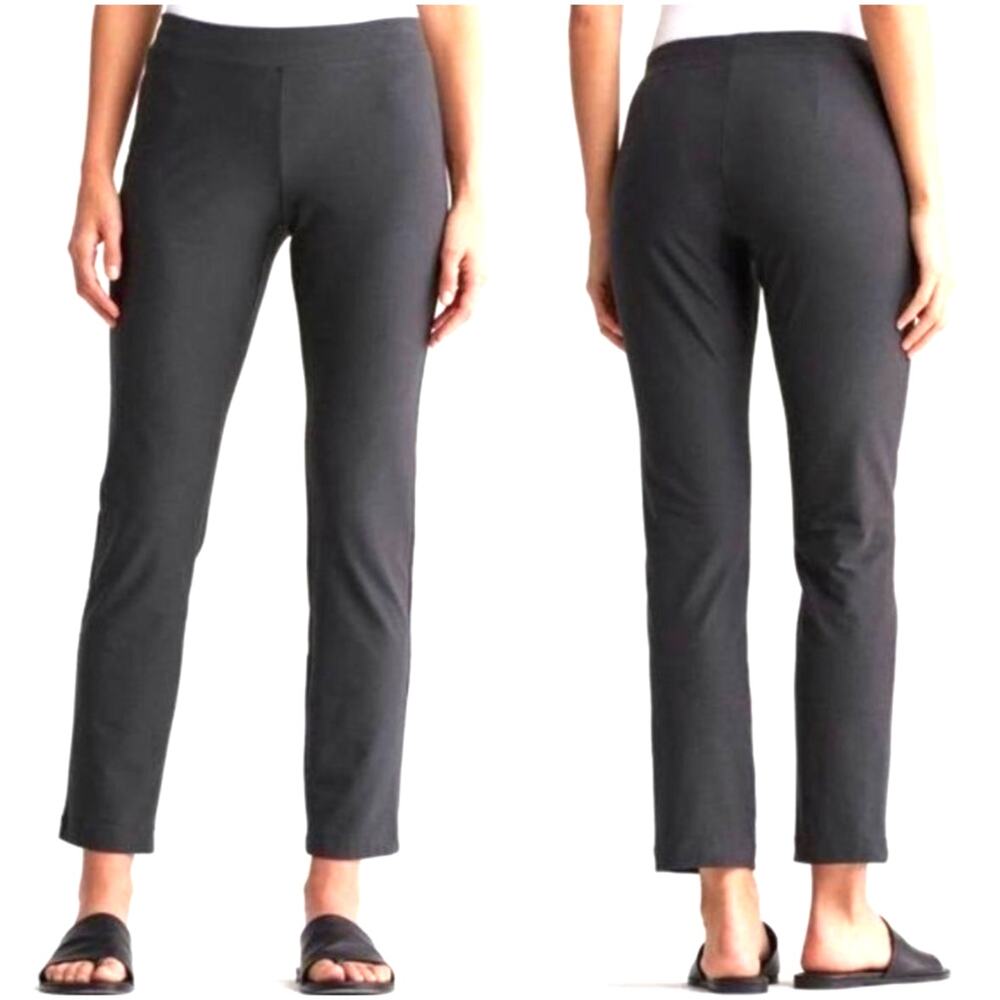 Eileen Fisher Washable Stretch Crepe Pants GRAY LARGE Casual Stretch Pull On